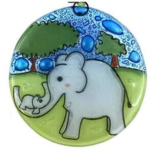 Mom and Baby Elephant Christmas Tree Ornament - Art Glass Light Catcher